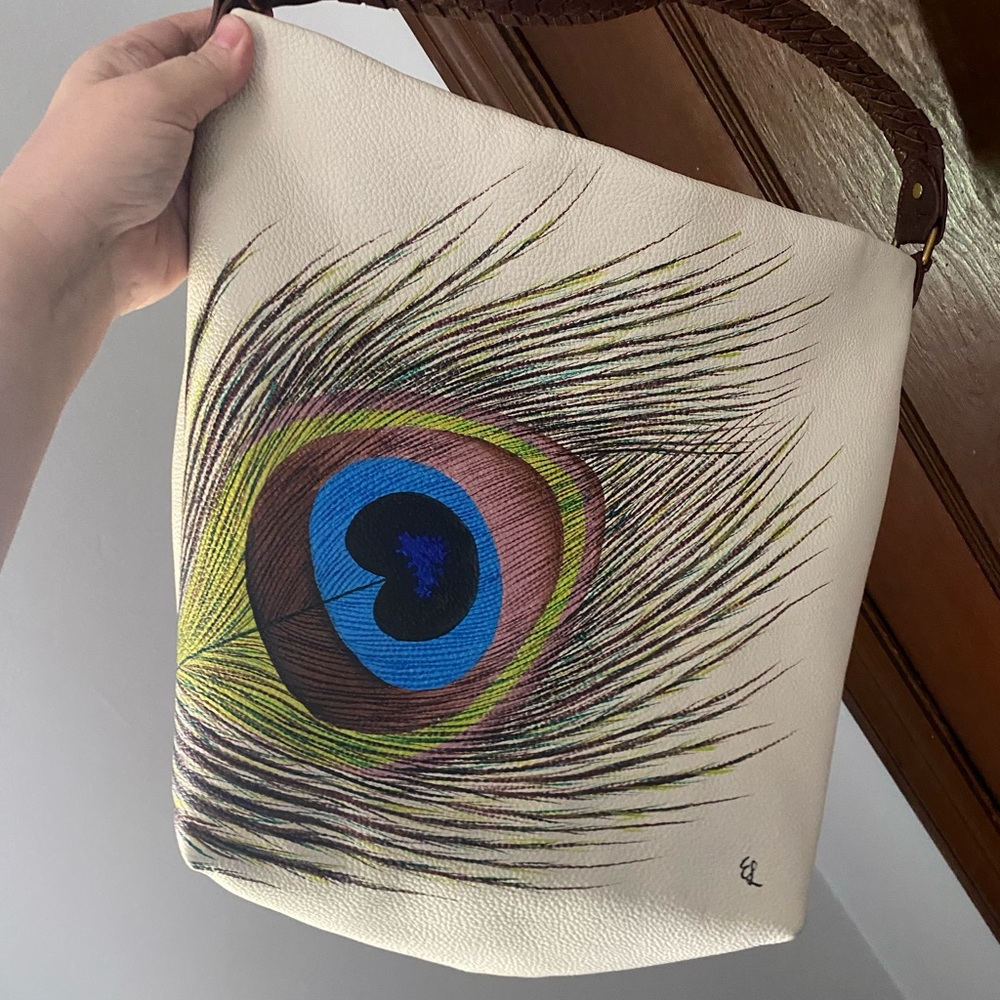 Elliott Lucca hand painted peacock feather.